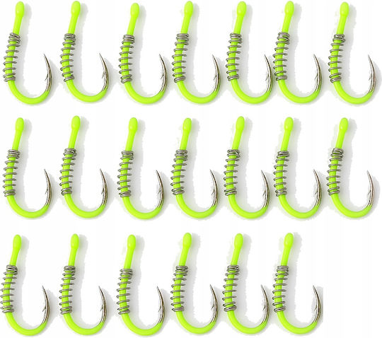 Set 20 Fishing Hooks Spring Bait Fluo Yellow 7#