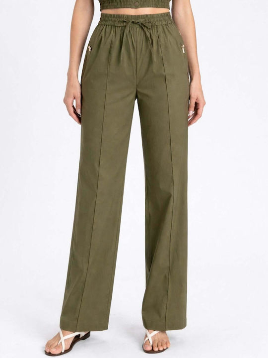 Women's Fabric Trousers with Rubber Band Green