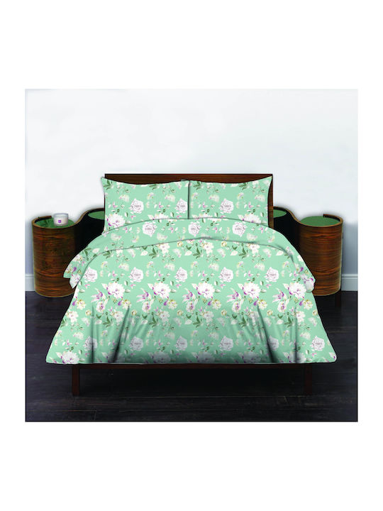 Cotton Duvet Cover Set 220x240cm King Size with 2 Pillowcases Green