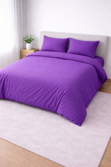 Σετ Παπλωματοθήκη Βαμβακερή 220x240cm Υπέρδιπλη με 2 Μαξιλαροθήκες Μωβ