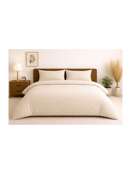 Set Bettbezüge Baumwolle 220x240cm Übergröße mit 2 Kissenbezügen Beige