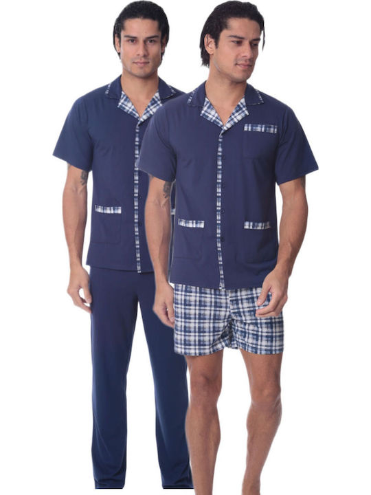 Uomo Sommer Herrenpyjama Blau