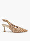 Pointed Toe Heels with Strap & Thin Mid Heel Gold