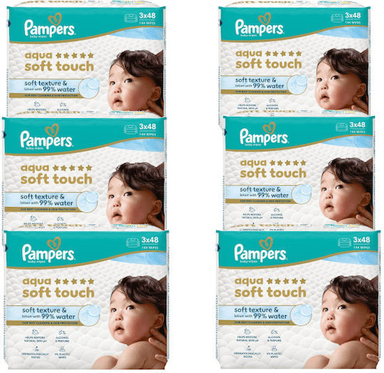 Pampers Aqua Soft Touch Baby Wipes with 99% Water Fragrance Free Alcohol-Free Parabens Free 18x48pcs
