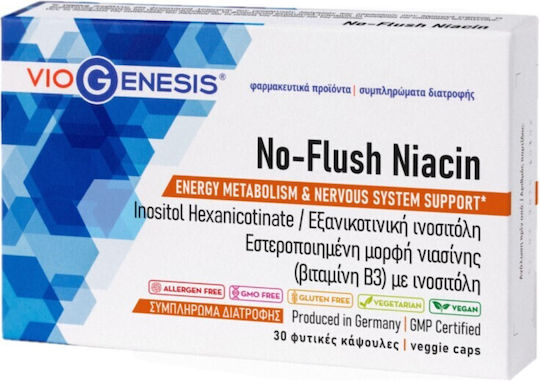 Viogenesis No-Flush Niacin Βιταμίνη για Ενέργεια & το Νευρικό Σύστημα 30 κάψουλες