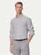 Long Sleeve Linen Shirt in Regular Fit Striped Gray