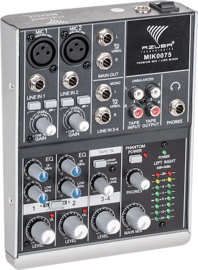 Azusa Analog Mischpult 4 Kanäle mit Phantom Power & 2 XLR-Eingänge