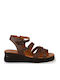 Leather Women's Flat Sandals Flatforms Brown