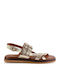 Leather Women's Flat Sandals Gold