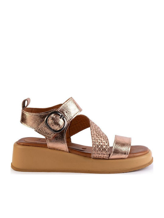 Δερμάτινα Γυναικεία Σανδάλια Flatforms Bronze