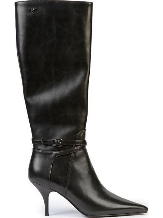 19V69 Leather Women's Boots with High Heel Black