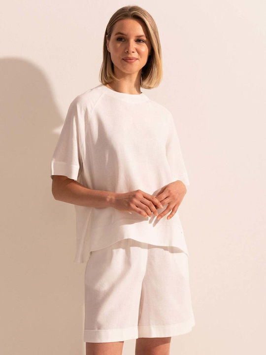 Sofiaman Bluza Damă De Vară Din In Albă