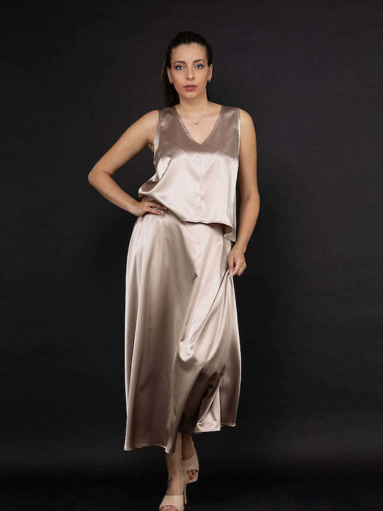 High Waist Maxi Cloche Brown Skirt