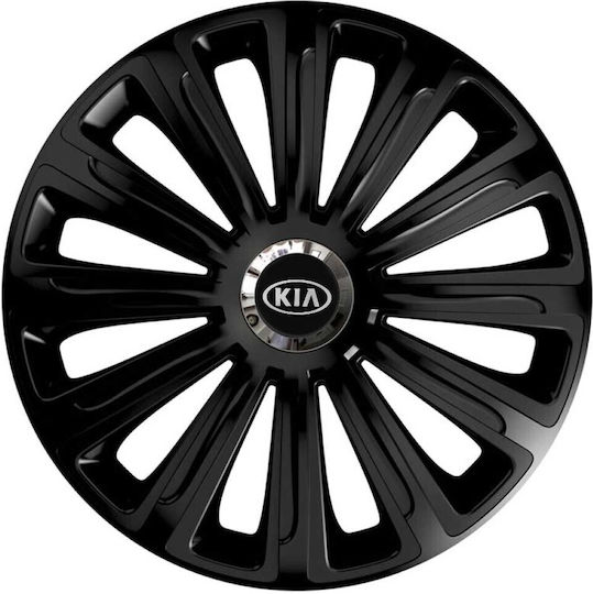 Car Wheel Hubcaps Versaco 14" Trend Rc Black Cbx 3d Metallic Logo Kia 4 Pieces
