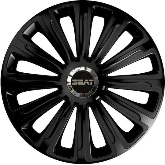 Car Wheel Hubcaps Versaco 14" Trend Rc Black Cbx 3d Metal Logo Seat 4 Pieces