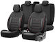 Deluxeboss 292371 Autositzbezüge Set für Ford Explorer Ka Fiesta Focus S-max B-max Mondeo Puma Galaxy Kuga Ecosport Transit Baumwollmaterial Lederimitat Set Vorder- und Rücksitze 11 Stück Schwarz Rot Stickerei