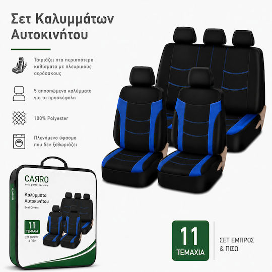 Carro 292353 Car Seat Covers Set Renault Clio Twingo Modus Megane Scenic Fluence Arkana Koleos Captur Kadjar Trafic Kangoo Zoe Cotton Fabric Leatherette Front Rear Set 11 Pieces Black