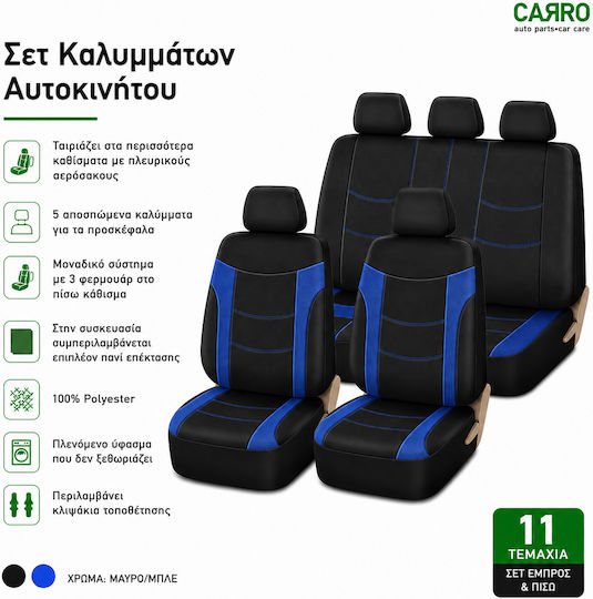Carro 292348 Комплект Калъфи за Автомобилни Седалки Mini Cooper Clubman Countryman Paceman Cabrio Coupe Roadster Памучна Тъкан Кожен Комплект Предни Задни 11 Броя Черни