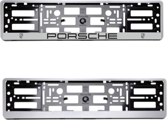 Cadru Plăcuță de Înmatriculare European Plastic Argintiu Logo Porsche 1 Bucată