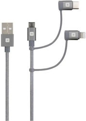 Skross 3-in-1 Cable Usb-a To Usb-c Lightning Micro Usb Metal Braided 1.2 M