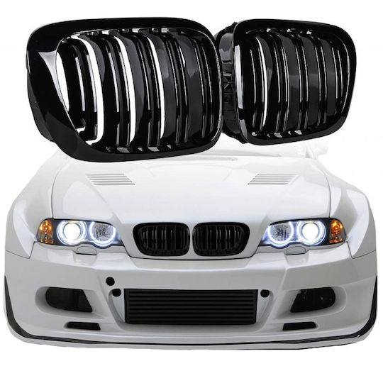 Diederichs 242540 Mask Hearts BMW 3 E46 99-03 Coupe Cabrio M4 Look Double Grille Black Glossy 2 Pieces