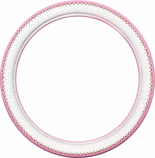 Κάλυμμα Τιμονιού Αυτοκινήτου 37-39cm Universal Pvc & Καουτσούκ Αντιολισθητικό Ροζ Λευκό Διάτρητο