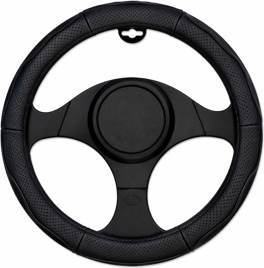Car Steering Wheel Cover 37-39cm Universal PVC & Rubber Anti-Slip Black Perforated Soft Grip