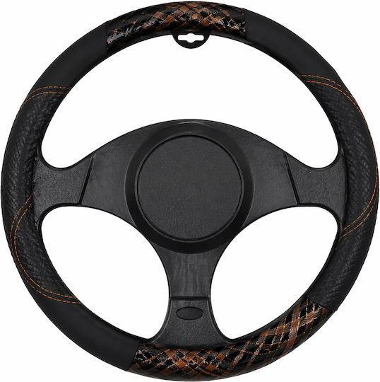 Κάλυμμα Τιμονιού Αυτοκινήτου 37-39cm Universal Pvc & Καουτσούκ Αντιολισθητικό Μαύρο Carbon Πορτοκαλί Ραφή