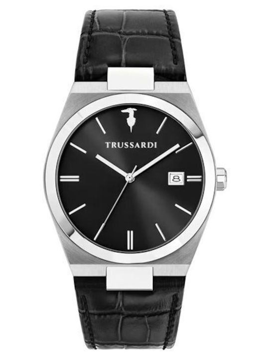 Trussardi Men's Watch 40mm Battery with Leather Strap Black/Black