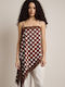 Damen Bluse mit Spaghetti-Träger Polka Dot Braun