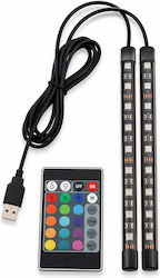 Rgb Led Осветление За Автомобил Usb 12 Led Дистанционно 2 Ленти Ambient Light Q528
