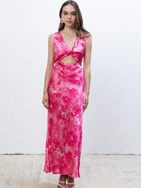 Eveleya Summer Midi Evening Satin Fuchsia Dress
