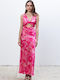 Summer Midi Evening Satin Fuchsia Dress
