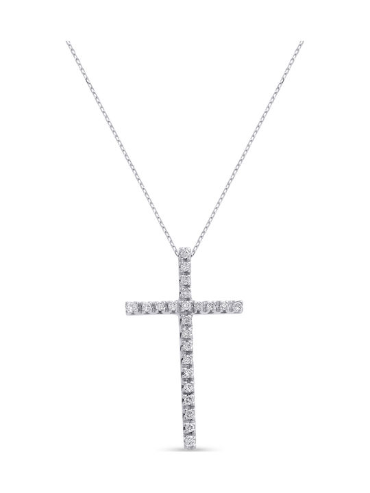 Ortaxidis Crucifix Din Aur Alb 18 Carate Cu Lanț