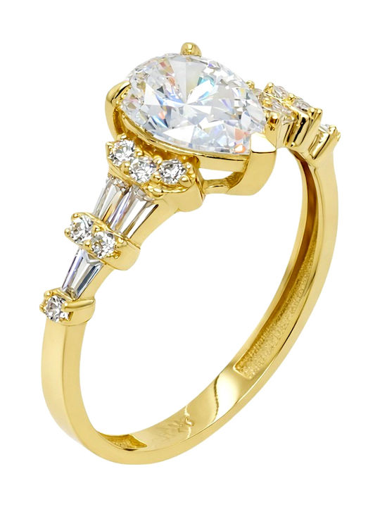 Xrisokosmima Single Stone Ring From 9K Gold With Zircon