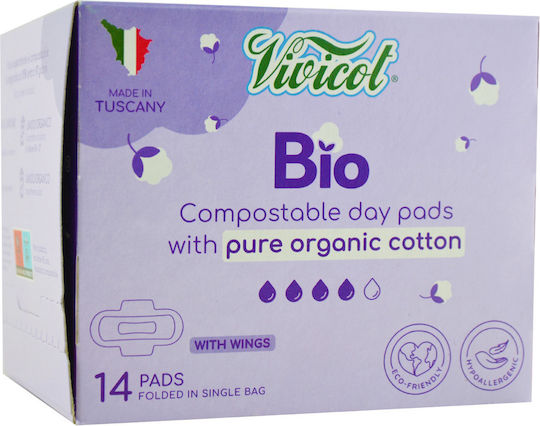 Hypoallergene Baumwoll-Hygienepads Tag 4 Tropfen Bio Organisch 14 Stück