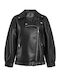 Celestino Women's Biker Artificial Leather Jacket Loose Fit Black
