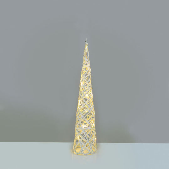 White Silver Cone Tree 20 Mini Θερμο Λευκο Led 4 Temaxia Λαμπακια Μπαταριας 3χαα Ip20 Φ13x40cm Aca X11201118