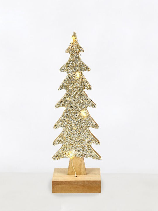Weihnachtsdekoration Holzbaum 4 Mini LED Warmweiß Silber Kabel Aluminium Batterien 2xAAA IP20 Φ95χ305mm X0741142
