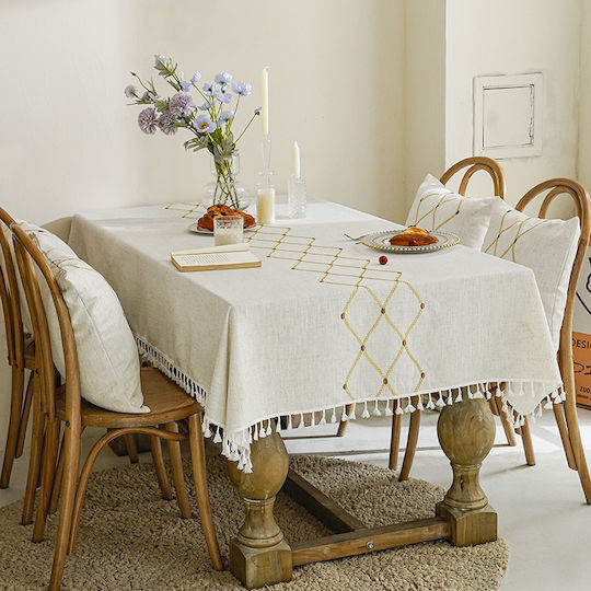FRIPIA Покривка за Маса с Бродерия Златиста 140x250см