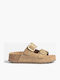 Leder Flache Sandalen Für Damen Beiges