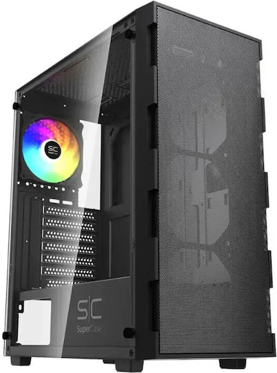 Supercase PS195-10-M Gaming Midi Tower Κουτί Υπολογιστή με Πλαϊνό Παράθυρο Μαύρο