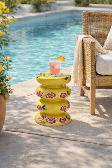 Metal Sitting Room Table for Small Outdoor Spaces Yellow 26x26x38cm