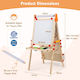 Costway Kids Wooden Drawing Board 3 in 1 Double Sided Magnetic Whiteboard Natural 74 5-104 5 x 51 x 65 cm Hy10441