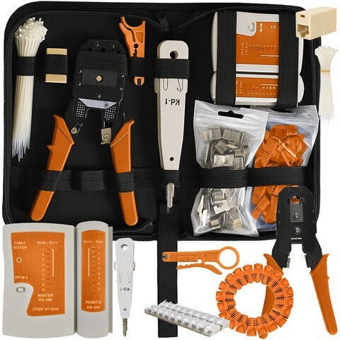 Kit Testare Cabluri Rețea 2 În 1 Zola 145 Piese Compatibil Conectori Cabluri Rețea Telefon RJ45/RJ11 Cutie Depozitare 27 X 15.5 X 6 Cm