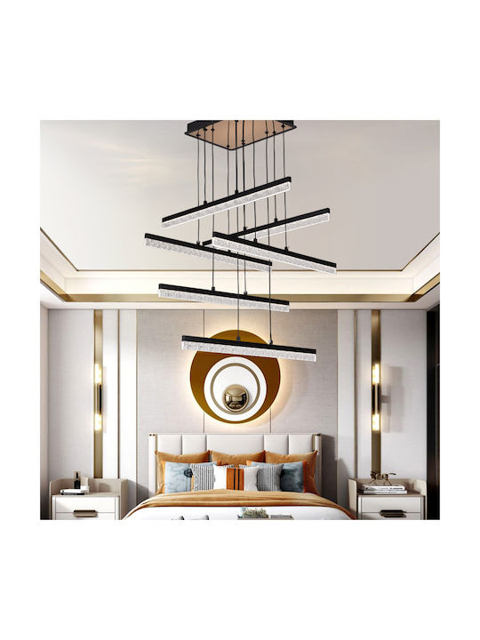 Alista Home Lumini Suspendate Negru LED cu Lumină Alb Rece cu Cristale Înălțime Reglabilă