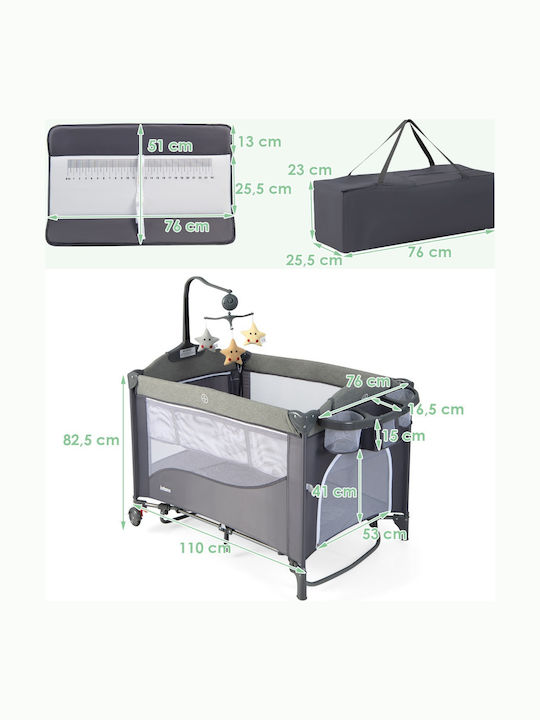 Costway Λίκνο-Πάρκο με Στρώμα, Πλαϊνό Άνοιγμα και Ρόδες Μπλε