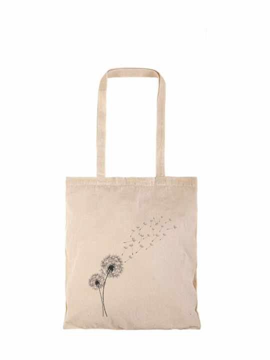 Einkaufstasche Natural Lange Griffe Schwarze Blumen