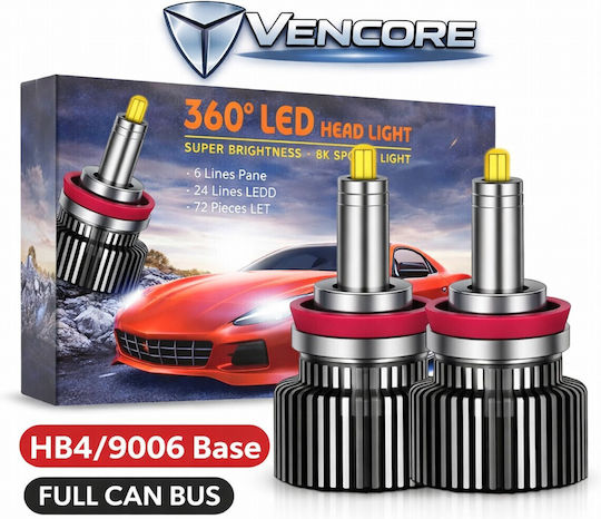 VenCore Λάμπα Αυτοκινήτου & Μοτοσυκλέτας HB4-9006 Canbus LED 6000K Ψυχρό Λευκό 12-24V 45W