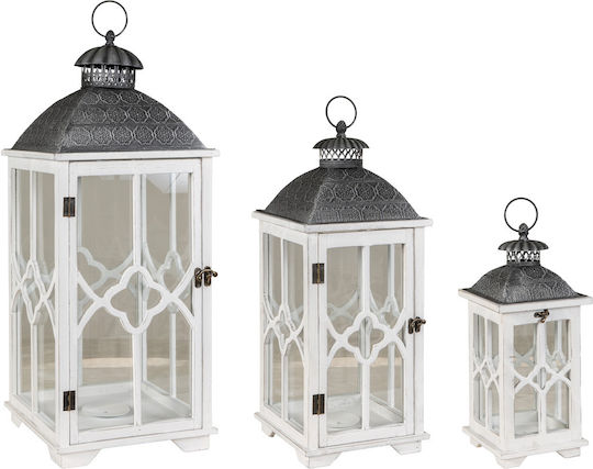 Lianos Set of White Wooden Lanterns 3pcs